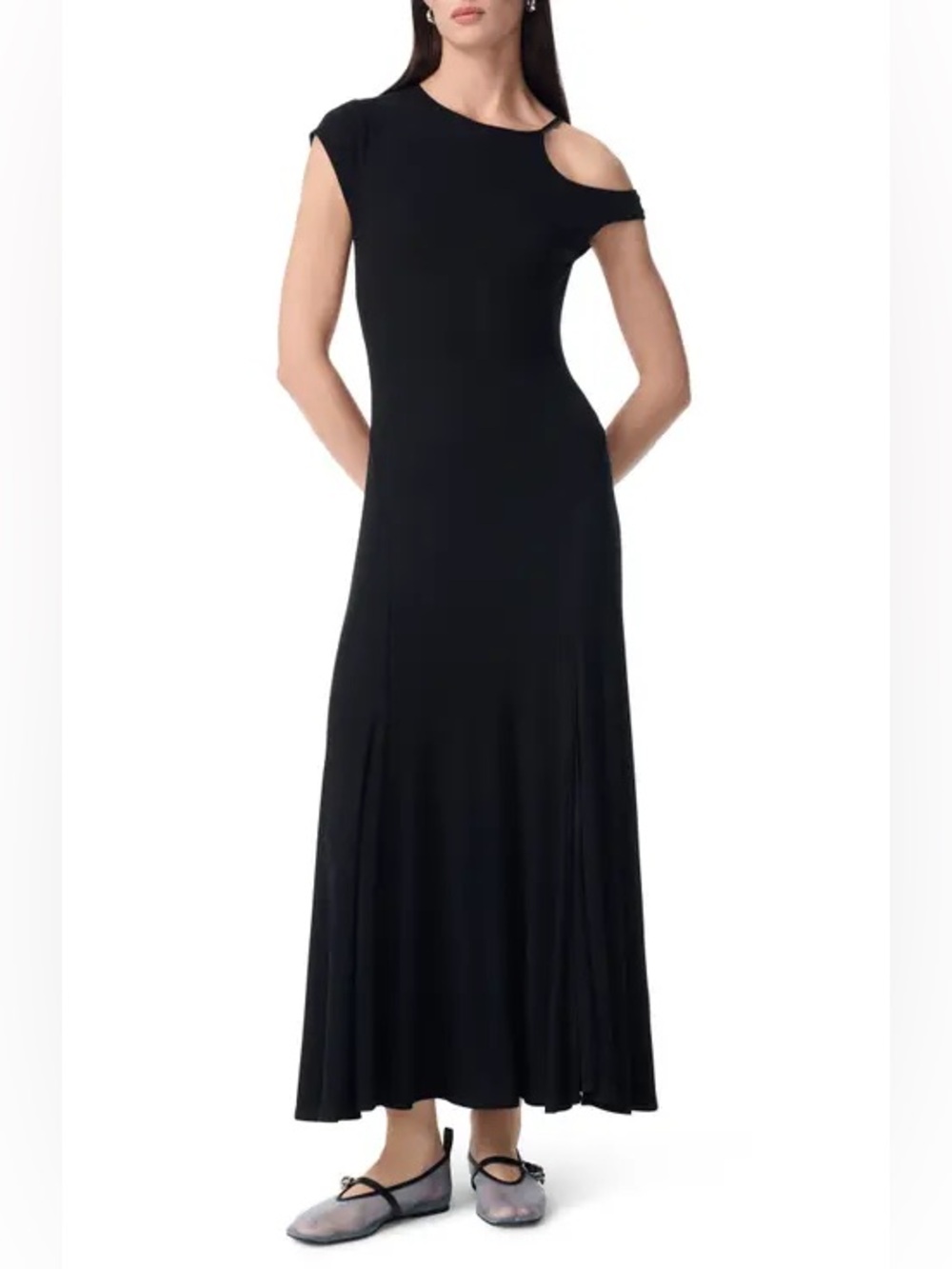 Robert Rodriguez Black Ribbed Asymmetrical Maxi Dress